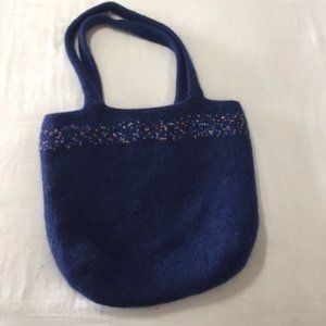 Boiled Wool Felted Large Blue Multicolor Bag Purse